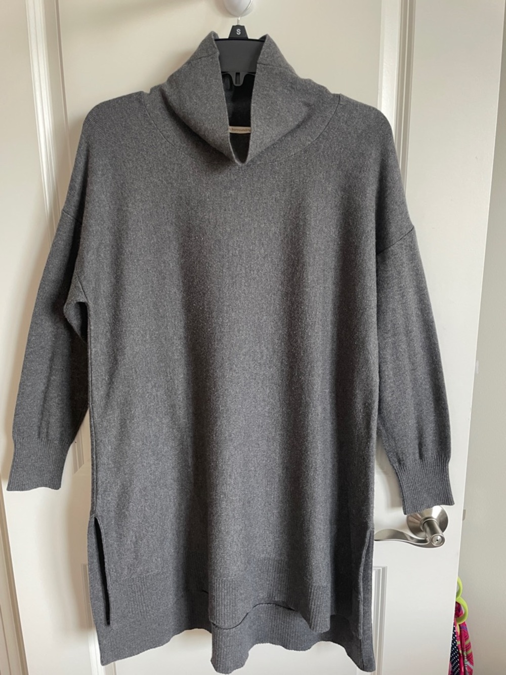 Soft Surroundings Charcoal Gray Turtleneck Long Knit Tunic Sweater